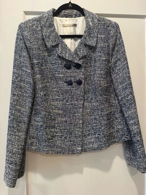Classic Blue Tweed Women's Jacket - Elegant Structured Coat